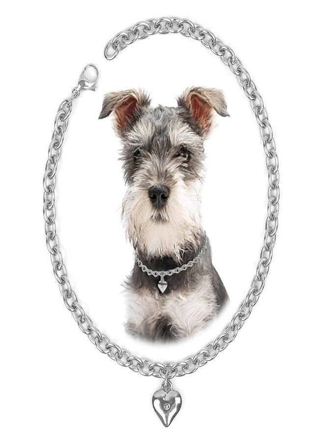 HOWWFALY Dog Collar and Dog Chain Necklace Stainless Steel Adjustable 18K Sliver Heart-Shaped Necklace for Small Pets Cats Kitten Puppy (Sliver, 12 inch) - Image 1