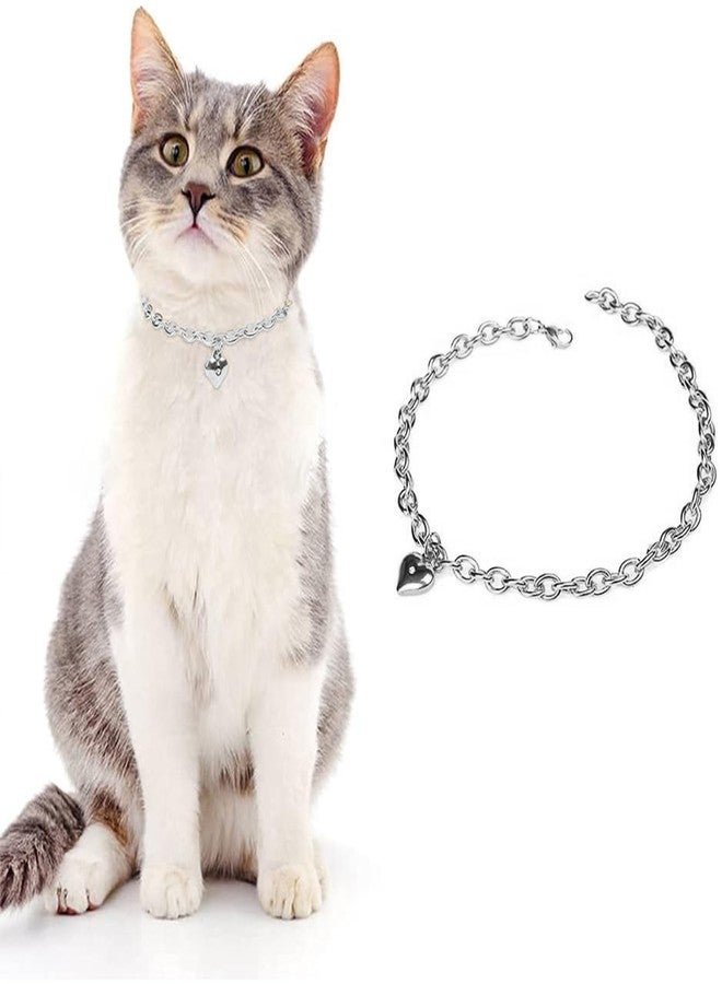 HOWWFALY Dog Collar and Dog Chain Necklace Stainless Steel Adjustable 18K Sliver Heart-Shaped Necklace for Small Pets Cats Kitten Puppy (Sliver, 12 inch) - Image 2