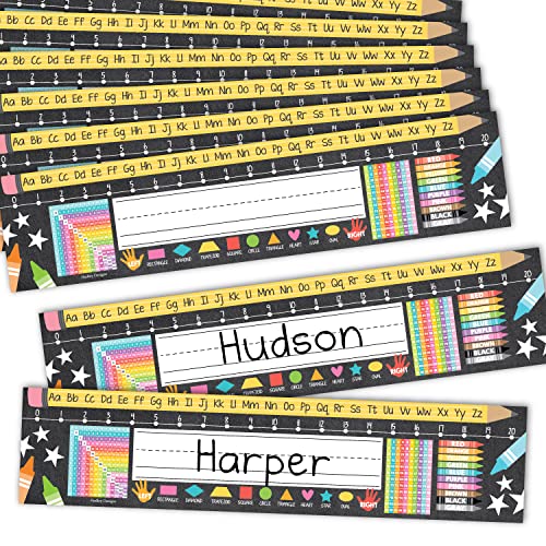 Hadley Designs Desk Name Tags for Classroom -25 Student Name Plates for Classroom Kindergarten, Preschool, 1st, 2nd & 3rd Grade, 13x3 Teacher Nameplates for Student Desks, Chalkboard Nametags - Image 1