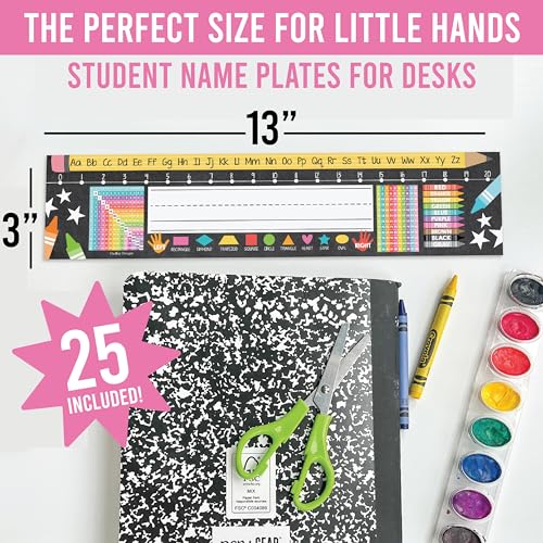 Hadley Designs Desk Name Tags for Classroom -25 Student Name Plates for Classroom Kindergarten, Preschool, 1st, 2nd & 3rd Grade, 13x3 Teacher Nameplates for Student Desks, Chalkboard Nametags - Image 2