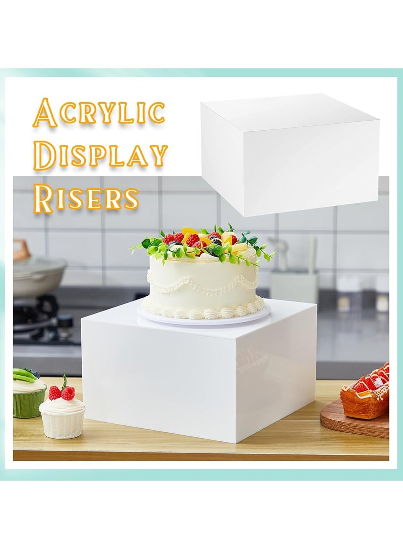 TPGP 6 Pcs White Acrylic Riser Set, 8, 9, 10 Inch Buffet Risers with Hollow Bottoms, Nesting Food Display Stands for Parties, 5-Sided Acrylic Cubes for Display, Catering Dessert Cupcake Wedding Party Pedestals - Image 3