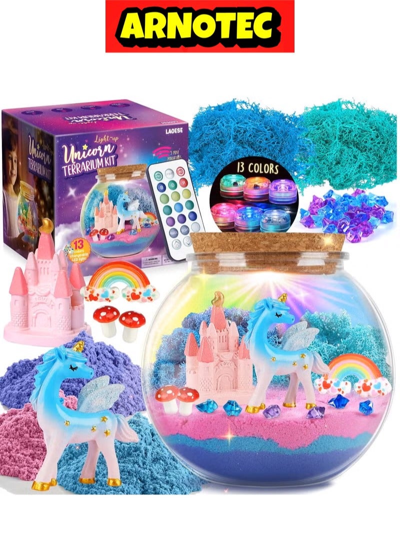 ARNOTEC 【Unicorn Terrarium Kit】DIY Unicorn Garden Kit with 13-Color Remote-Controlled LED Light | Arts and Crafts Gift for Girls Ages 4-12 | Perfect Birthday, Christmas, Easter Present - Image 1