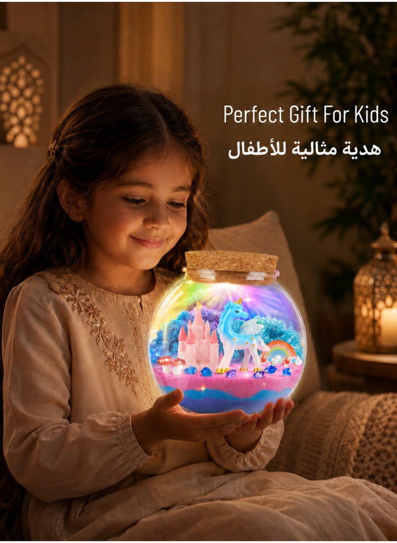 ARNOTEC Unicorn DIY Terrarium Night Light Kit for Girls Kids, 13 Color LED Remote Control Lamp, Magic Sand Craft Set, Birthday & Holiday Gift, Bedroom Decor Night Light - Image 4