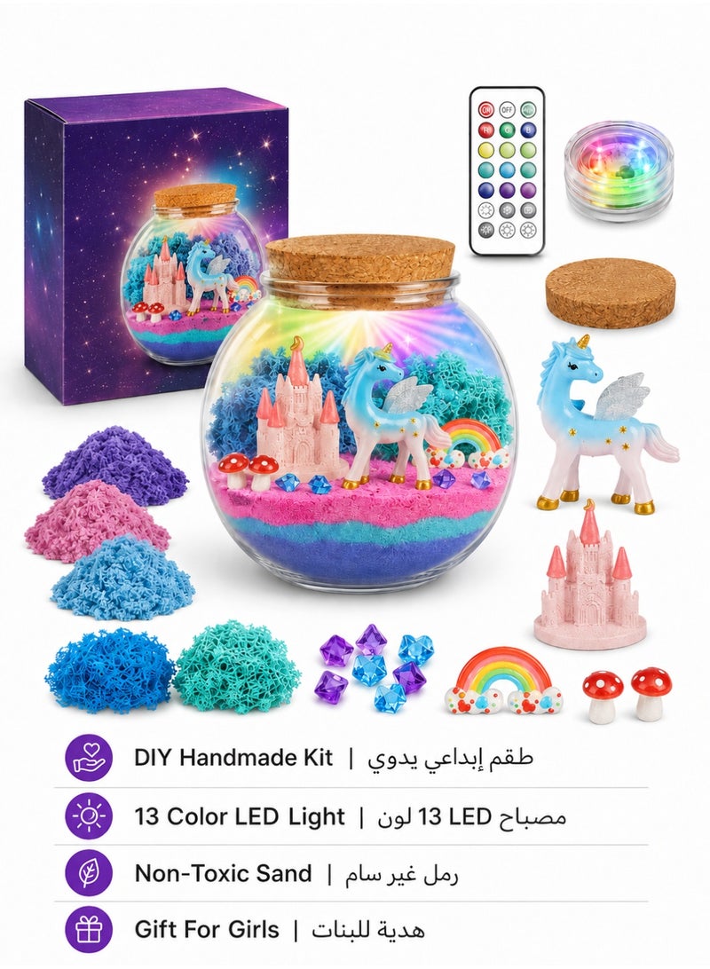 ARNOTEC Unicorn DIY Terrarium Night Light Kit for Girls Kids, 13 Color LED Remote Control Lamp, Magic Sand Craft Set, Birthday & Holiday Gift, Bedroom Decor Night Light - Image 2
