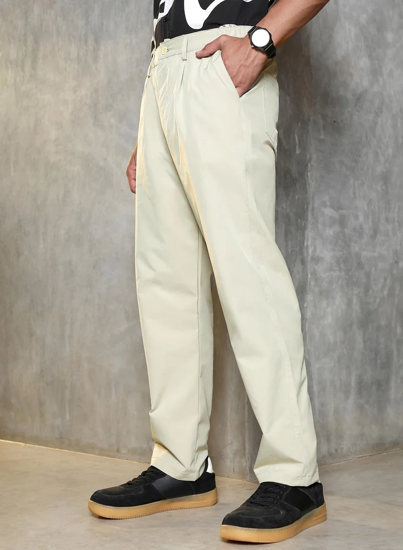 CAHOOT  Men's Saltbox Beige Pleated Parachute Trousers for Men | Best Price UAE