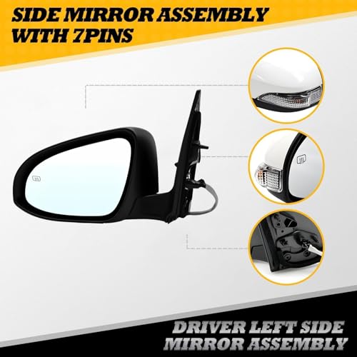 Jecoupoon Left Driver Side Mirror Assembly Compatible with Corolla 2014-2018 Heated Power Turn Signal Light White TO1320295 (7Pins) - Image 2