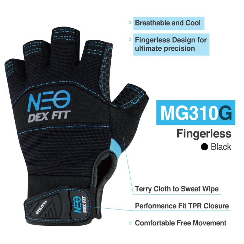 DEX FIT MG310 Mechanic Fingerless Gloves, Durable Reinforcements, Firm Grip, Comfort Fit, Touchscreen Compatible, Thin and Breathable, Washable, Grey L (9) 1 Pair - Image 2