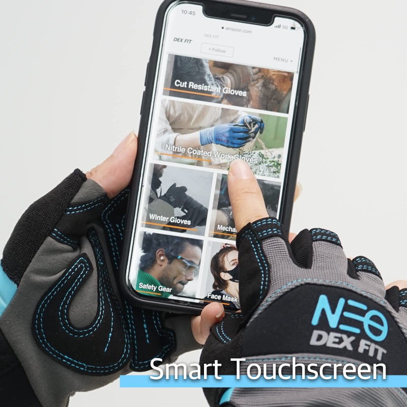 DEX FIT MG310 Mechanic Fingerless Gloves, Durable Reinforcements, Firm Grip, Comfort Fit, Touchscreen Compatible, Thin and Breathable, Washable, Grey L (9) 1 Pair - Image 5