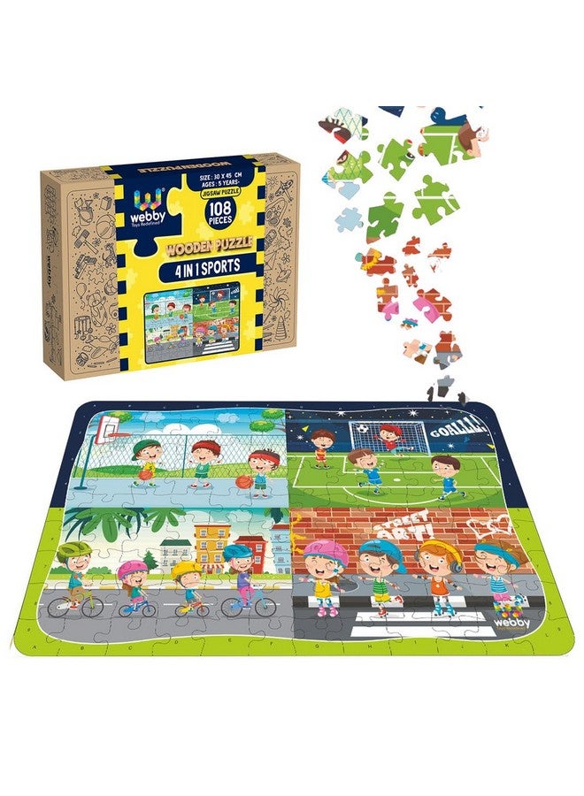 Webby 4 in 1 Sports Puzzle Wooden Jigsaw Puzzle, 108 Pieces