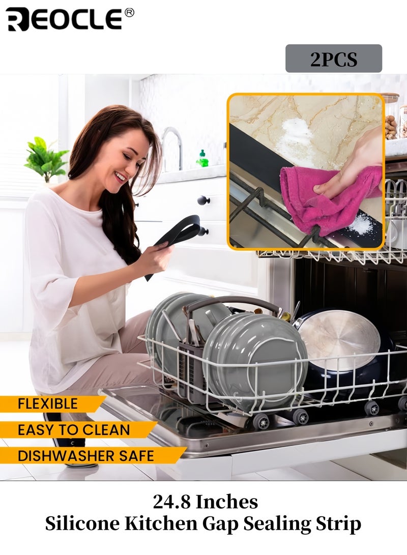 REOCLE 2pcs 24.8 Inches Durable Silicone Kitchen Gap Sealing Strip High Temperature Resistance Splash Proof Protective Cover Waterproof and Stain Resistant Essential Upgrade for Clean Cooking Surfaces - Image 1
