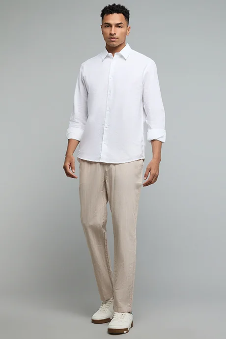 R&B Solid Shirt with Classic Collar and Long Sleeves