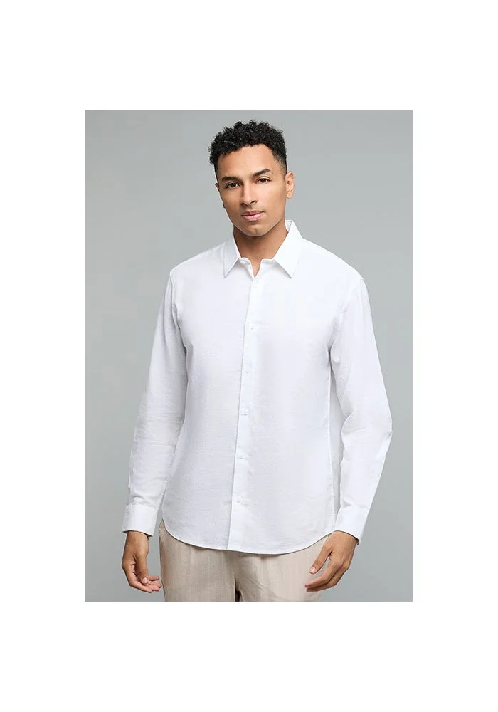 أر أند بي Solid Shirt with Classic Collar and Long Sleeves