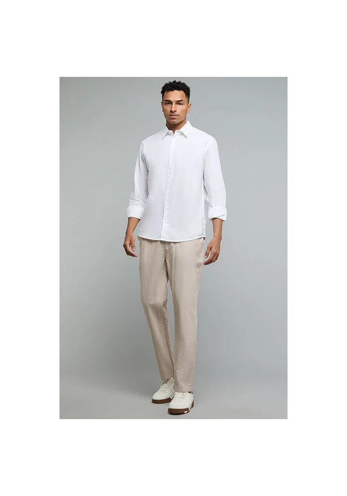 أر أند بي Solid Shirt with Classic Collar and Long Sleeves
