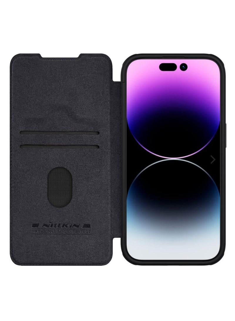 Nillkin For iPhone 15 Pro 6.1 Nillkin Qin Pro Leather Flip Case with Camera Cover (Black) - Image 1