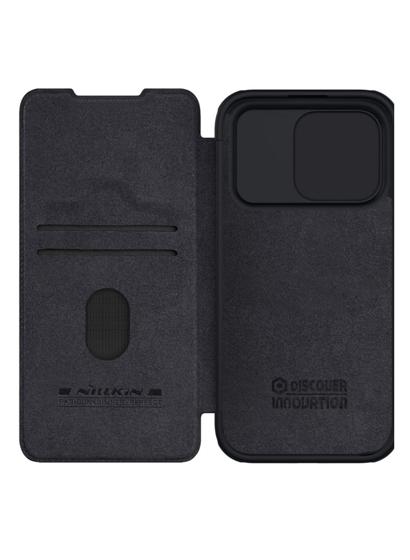 Nillkin For iPhone 15 Pro 6.1 Nillkin Qin Pro Leather Flip Case with Camera Cover (Black) - Image 5