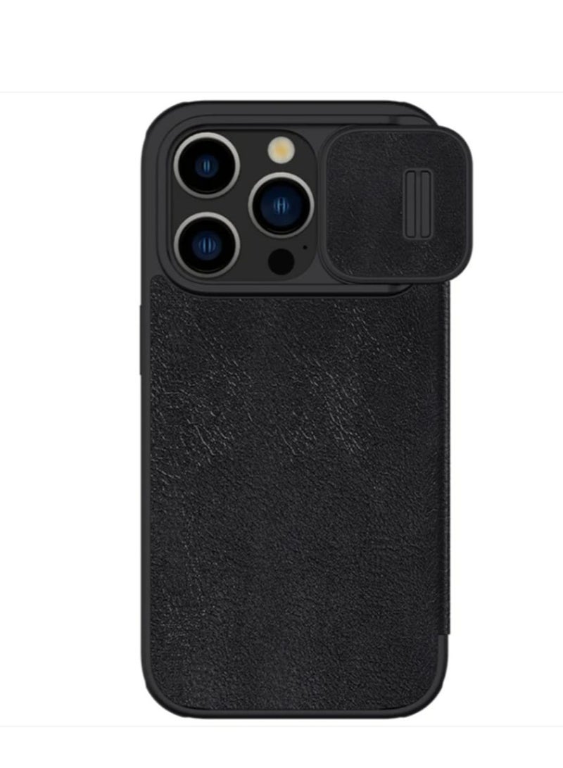 Nillkin For iPhone 15 Pro 6.1 Nillkin Qin Pro Leather Flip Case with Camera Cover (Black) - Image 3