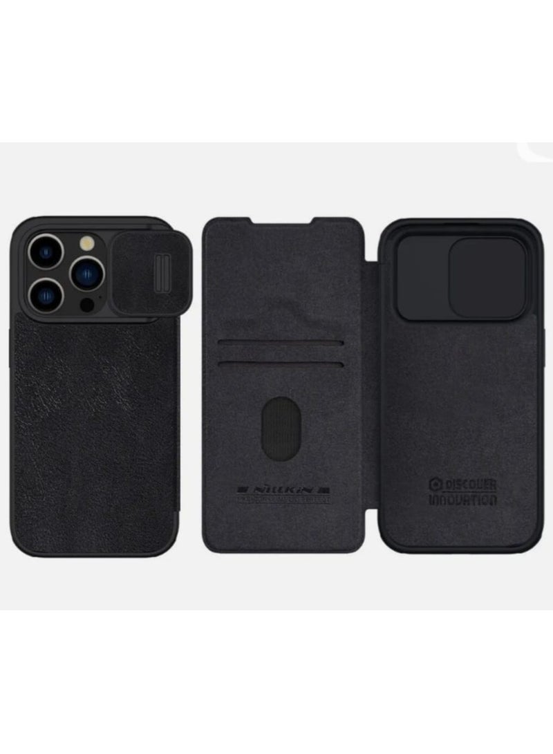 Nillkin For iPhone 15 Pro 6.1 Nillkin Qin Pro Leather Flip Case with Camera Cover (Black) - Image 2