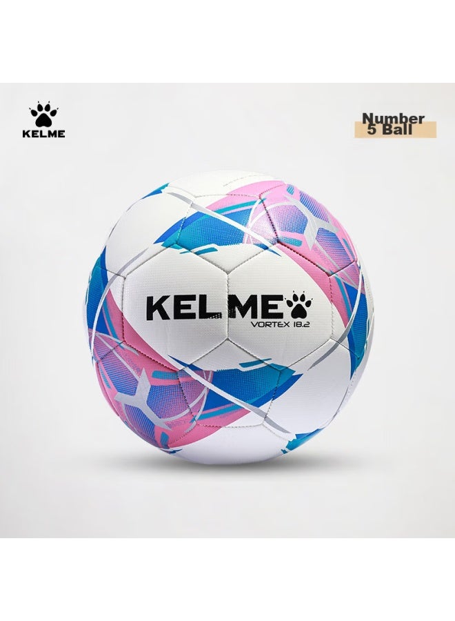 KELME كرة قدم كيلمي مقاس 5 للمنافسة والتدريب، التربية البدنية للمدارس المتوسطة، الطلاب، كرة خاصة مقاس 4 مخيطة بالآلة ومقاومة للاهتراء، وردي وأزرق - Image 1