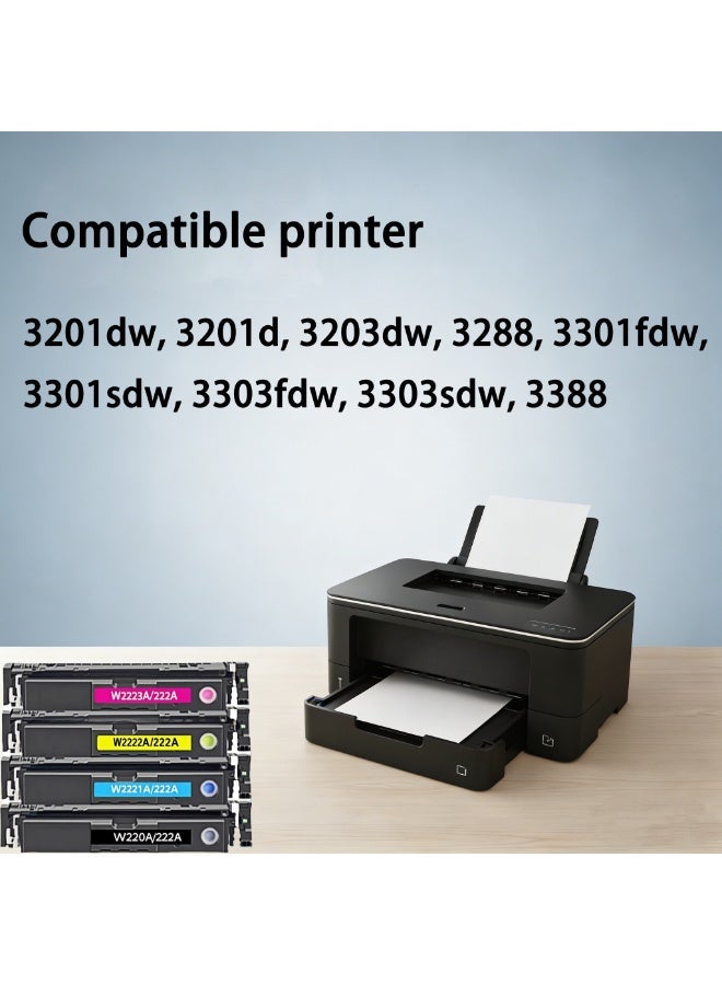 222A W2220A خراطيش حبر متوافقة بديلة، للاستخدام مع طابعات 3201dw 3203dw 3301fdw 3301sdw 3303fdw (عبوة من 4، أسود/سماوي/أرجواني/أصفر) - Image 2