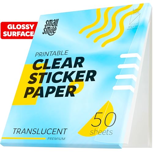 SMALL SMILE 95% Clear Sticker Paper for Inkjet Printer and Laser – 50 Sheets, 8.5x11 Transparent Sticker Paper, Printable Vinyl, Waterproof Clear Labels for DIY Stickers & Decals - Image 1
