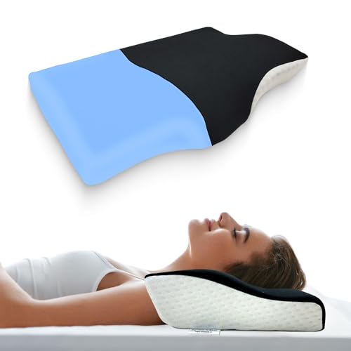 Sleepsia Memory Foam Pillow | 1 Year Warranty | Cervical Pillow for Neck Pain, Pillow for Neck Pain, Orthopedic Pillow with Extra Curve Neck Support for Sleeping Side & Back Sleepers (Black/White) Gel - Image 1