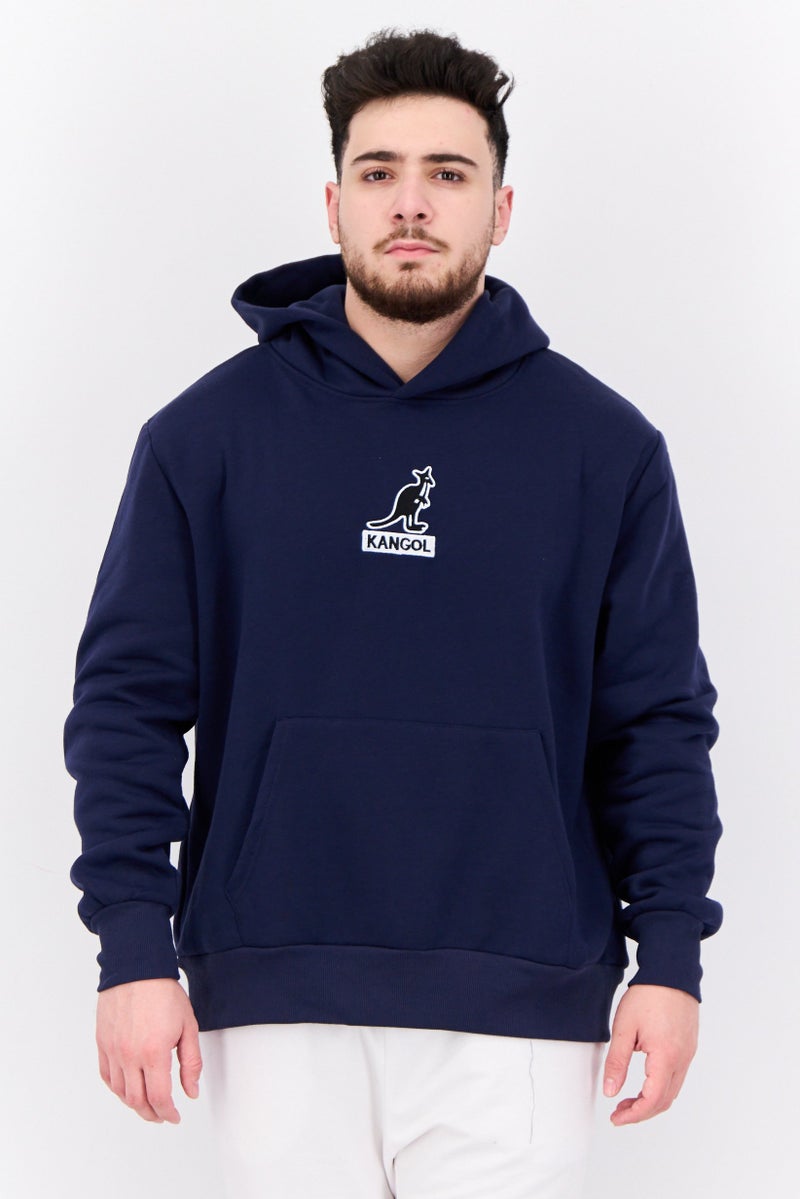 KANGOL Men Hooded Embroidered Logo Long Sleeves Sweatshirt, Navy Blue - Image 1