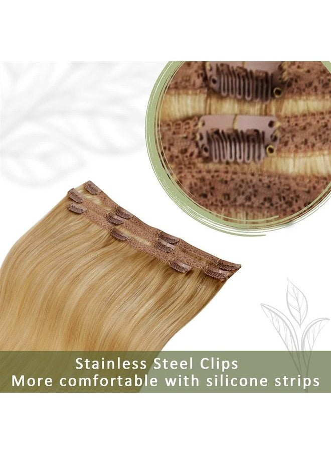 RUNATURE Blonde Clip in Hair Extensions Real Human Hair Dark Blonde Highlight Golden Blonde Straight Hair Extensions Clip Ins 12 Inch 50g 3pcs  - Image 5