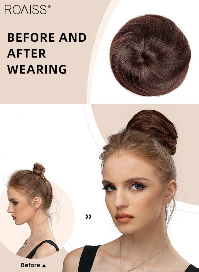 رويس وصلات كعكة الشعر الاصطناعية، عقدة برباط مرن، قطعة شعر من الألياف عالية الحرارة للاستخدام اليومي للنساء - بني غامق - Image 2