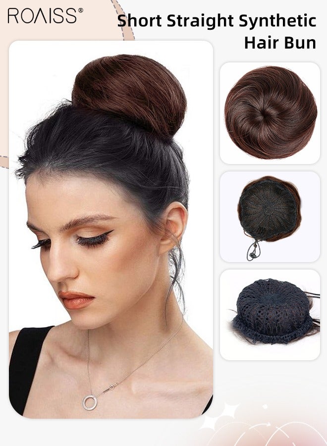 رويس وصلات كعكة الشعر الاصطناعية، عقدة برباط مرن، قطعة شعر من الألياف عالية الحرارة للاستخدام اليومي للنساء - بني غامق - Image 1