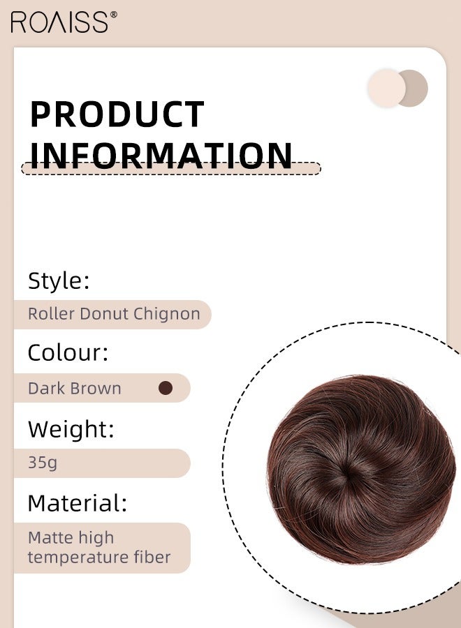 رويس وصلات كعكة الشعر الاصطناعية، عقدة برباط مرن، قطعة شعر من الألياف عالية الحرارة للاستخدام اليومي للنساء - بني غامق - Image 3