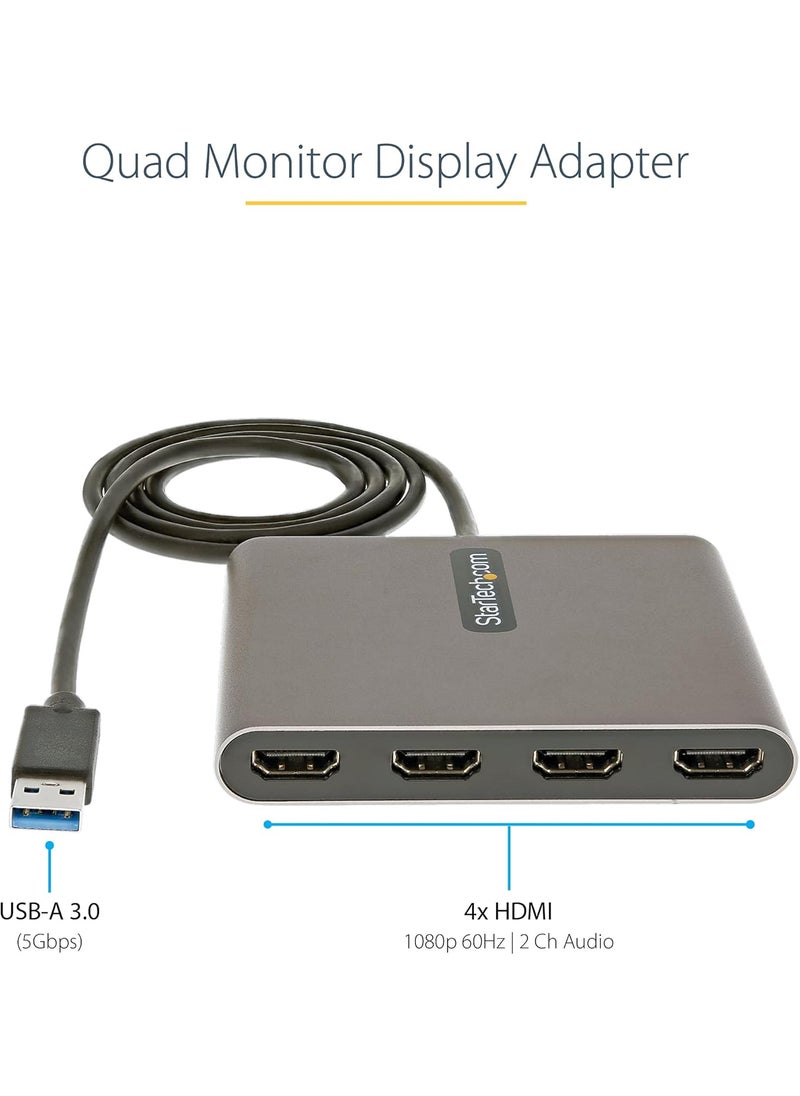 StarTech StarTechcom USB 30 to Quad HDMI Adapter USB to 4x HDMI Monitor Converter for Windows TAA no support for macOSChromeOSLinux  - Image 2
