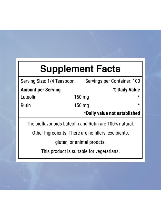 max Luteolin Complex Powder Brain Supplement with Rutin - Nootropic Brain Supplements for Memory and Focus to Improve Mental Health - Antioxidant Supplement for Immune Support - 100 Servings Solo