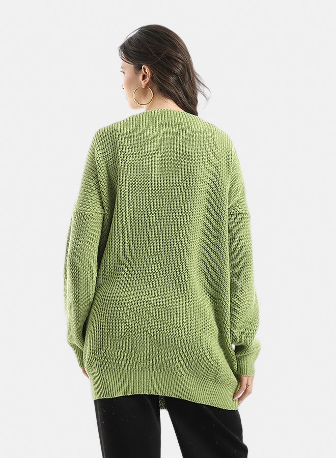 Andora Long Sleeves Self Patterened Knitted Pullover _ Green - Image 3