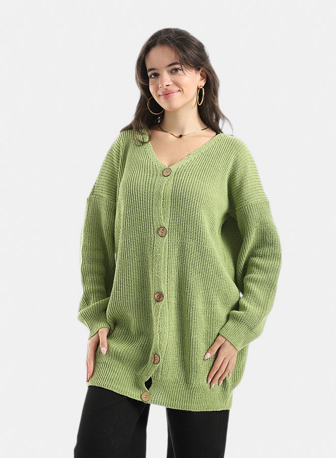 Andora Long Sleeves Self Patterened Knitted Pullover _ Green - Image 1
