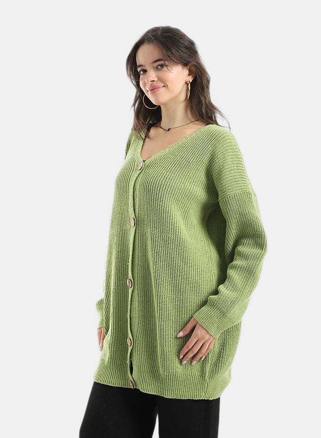 Andora Long Sleeves Self Patterened Knitted Pullover _ Green - Image 2