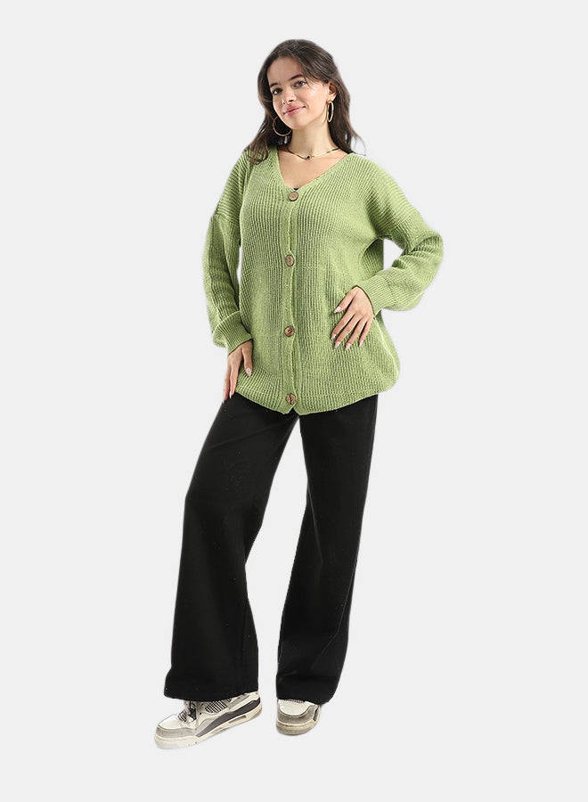 Andora Long Sleeves Self Patterened Knitted Pullover _ Green - Image 4