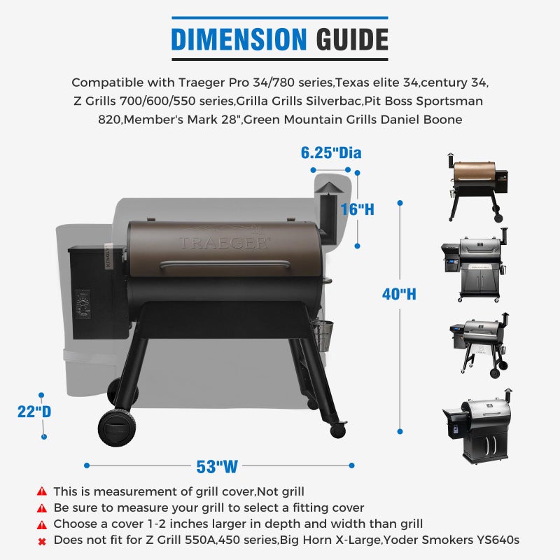 Kingly Pellet Grill Cover for Traeger Pro 34/780 Series,600D Heavy Duty Rip-Proof Material Smoker Cover,Waterproof UV and Fade Resistant Grill Cover with Straps & Zippers for Traeger Texas 34,Z Grills 700 - Image 2