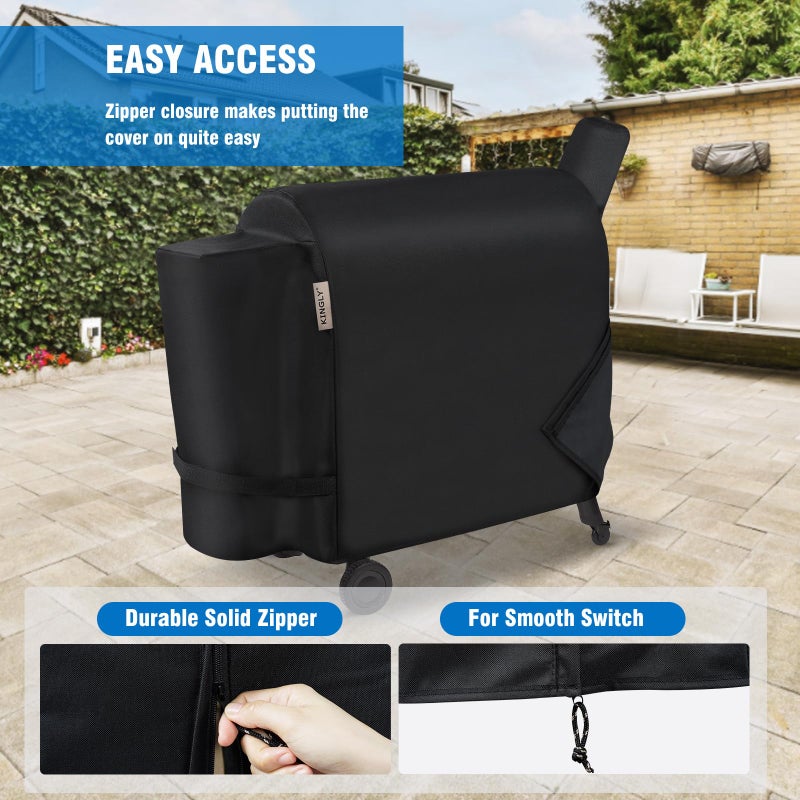 Kingly Pellet Grill Cover for Traeger Pro 34/780 Series,600D Heavy Duty Rip-Proof Material Smoker Cover,Waterproof UV and Fade Resistant Grill Cover with Straps & Zippers for Traeger Texas 34,Z Grills 700 - Image 3