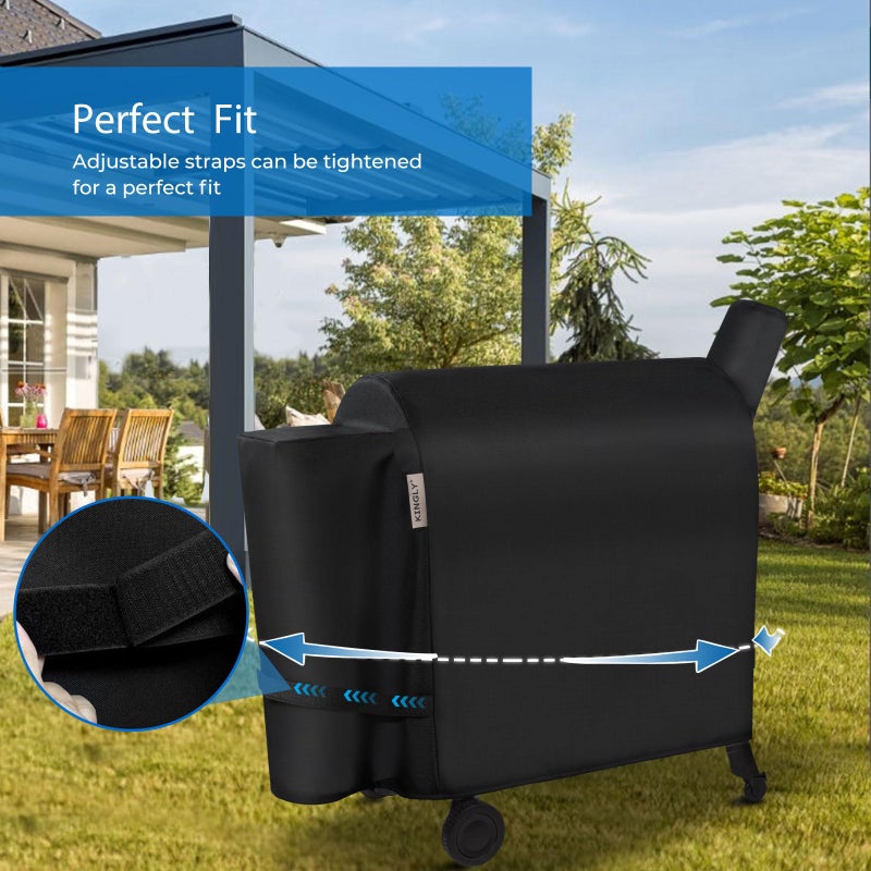 Kingly Pellet Grill Cover for Traeger Pro 34/780 Series,600D Heavy Duty Rip-Proof Material Smoker Cover,Waterproof UV and Fade Resistant Grill Cover with Straps & Zippers for Traeger Texas 34,Z Grills 700 - Image 4
