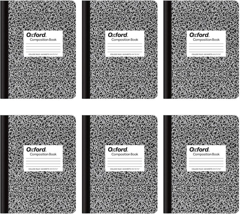 Oxford Composition Notebooks, College Ruled Paper, 9-3/4 X 7-1/2 Inches, 100 Sheets, Black, 6 Pack (63767) - Image 1