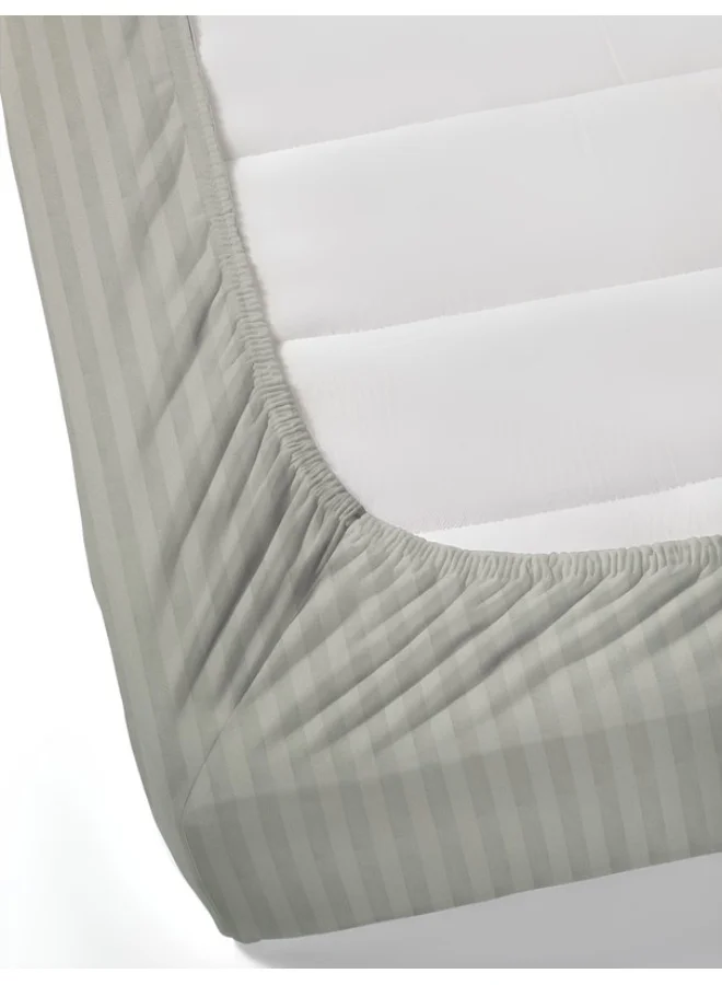 MULBERRY LIVING 100% Cotton - 300Tc Elysian Stripes Queen Size (160X200 Cms) Fitted Bedsheet With 2 Pillow Covers (50X75 Cm) - Silver Grey