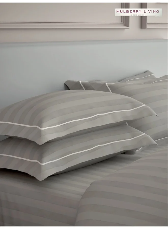 MULBERRY LIVING 100% Cotton - 300Tc Elysian Stripes Queen Size (160X200 Cms) Fitted Bedsheet With 2 Pillow Covers (50X75 Cm) - Silver Grey