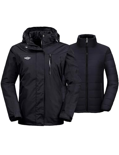 wantdo Women's Waterproof Ski Jacket Insulated Winter Coat Hoodie with Detachable Puffer Black L - Image 1