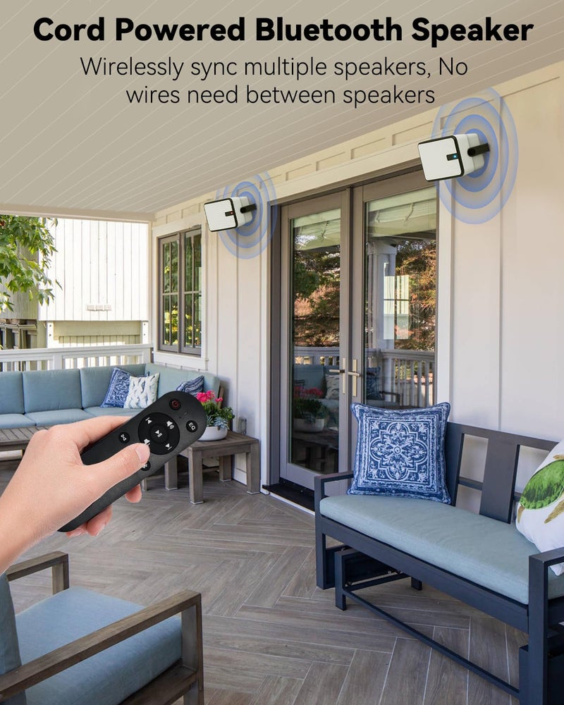 Plyee Audio 400W Outdoor Bluetooth Speakers, Wireless Sync Between Speakers, Powerful Bass, Wall Mount for Patio, Porch, Gazebo, Garage, 2-Pack, White(MZ-621) - Image 2