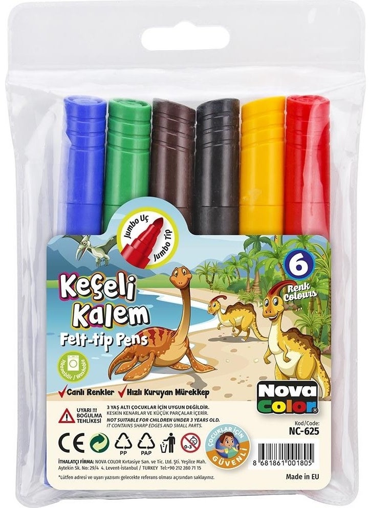 Nova Color - NC-625 Jumbo Felt Tip Pen 6 Colors - Image 1