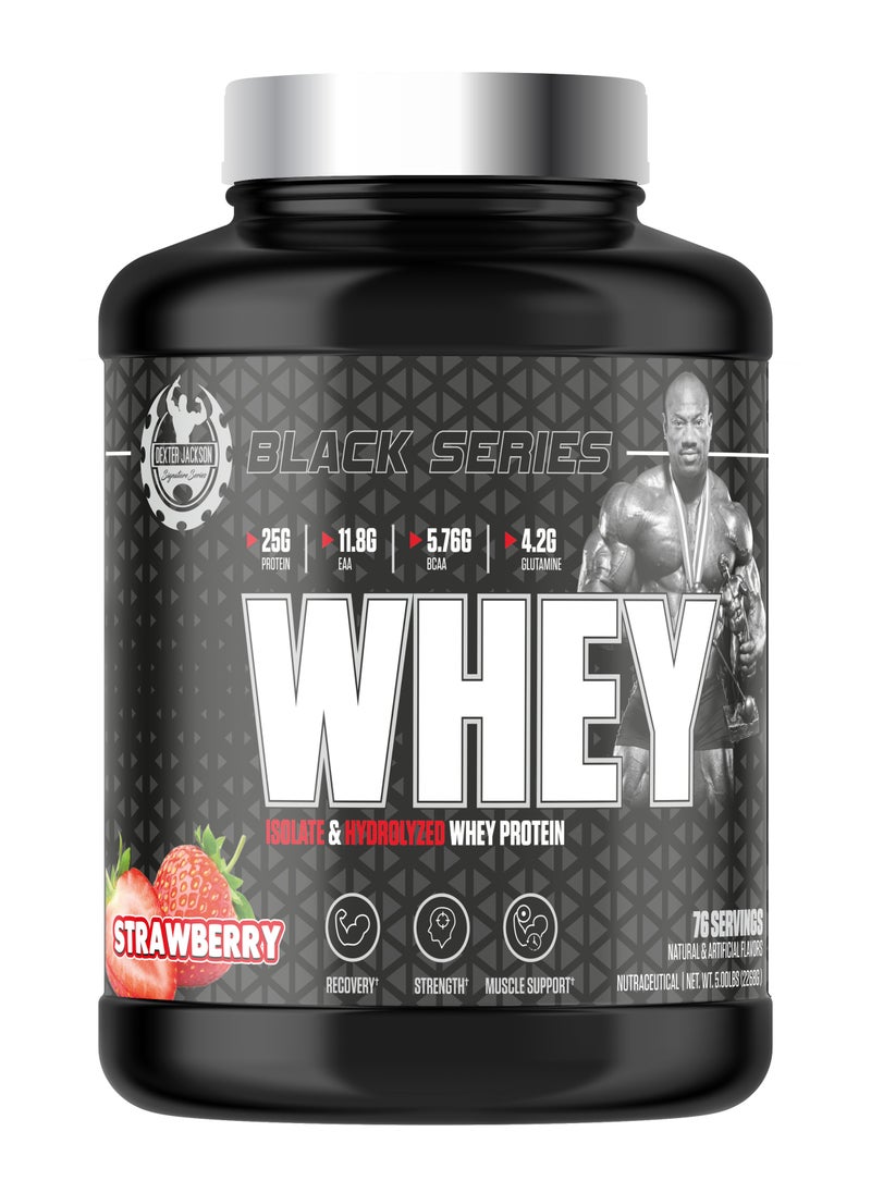DEXTER JACKSON Black Series Isolate & Hydrolyzed Whey Protein 5 Lbs (76 Servings) - High Protein Supplement for Muscle Growth & Recovery (Strawberry) - A Favorite Among Women for Its Delicious Berry Flavor  - Image 1