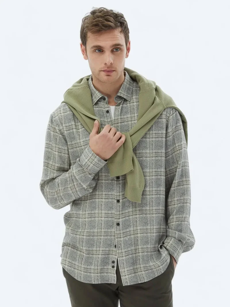 Kip Beige Checkered Regular Fit Weaving Casual Shirt
