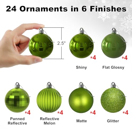 GameXcel Lime Green 2.5" Christmas Balls Christmas Tree Decoration Ornaments Shatterproof Hanging Balls for Birthday Halloween Holiday Wedding Decorations Set of 24pcs - Image 2