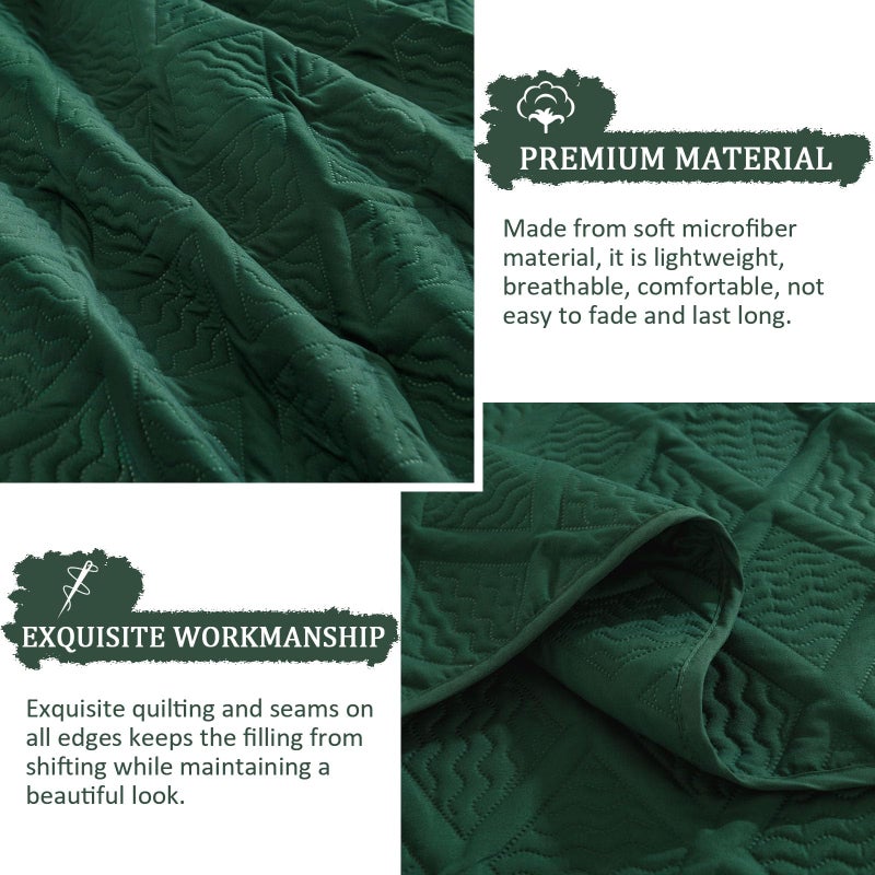 Yiran Quilts King Size, Emerald Green Spring Summer Bedspread Bedding Set, 3 Pieces Diamond Pattern Thin Lightweight Coverlet with 2 Pillow Shams for All Season 106x96 Inch - Image 5