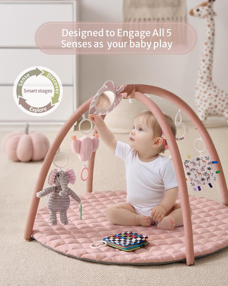 Blissful Diary Baby Play Gym Mat, Tummy Time Activity Mat with 6 Detachable Toys for Skill Development, Baby Essentials Gift, Soft Pink - Image 3